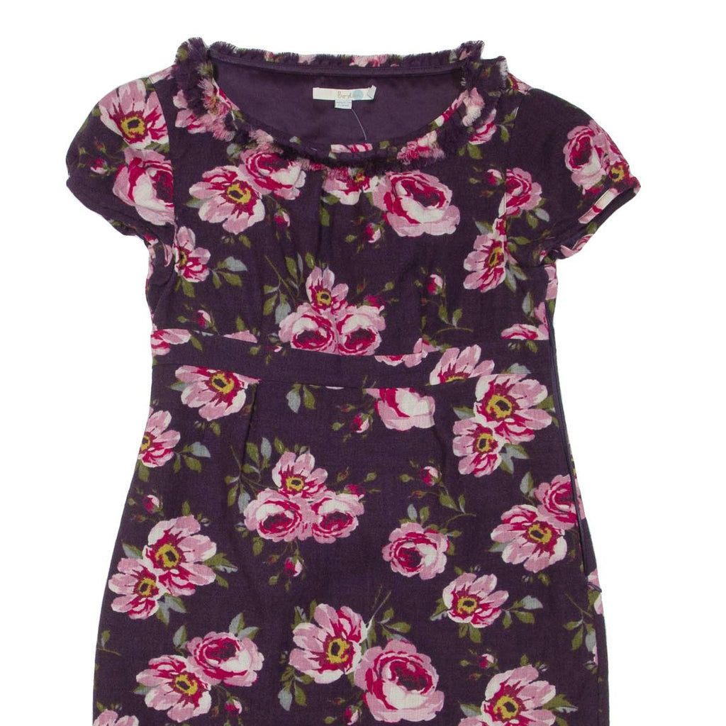 BODEN Womens Day Dress Purple Wool Floral Short Sleeve Knee Length UK 10