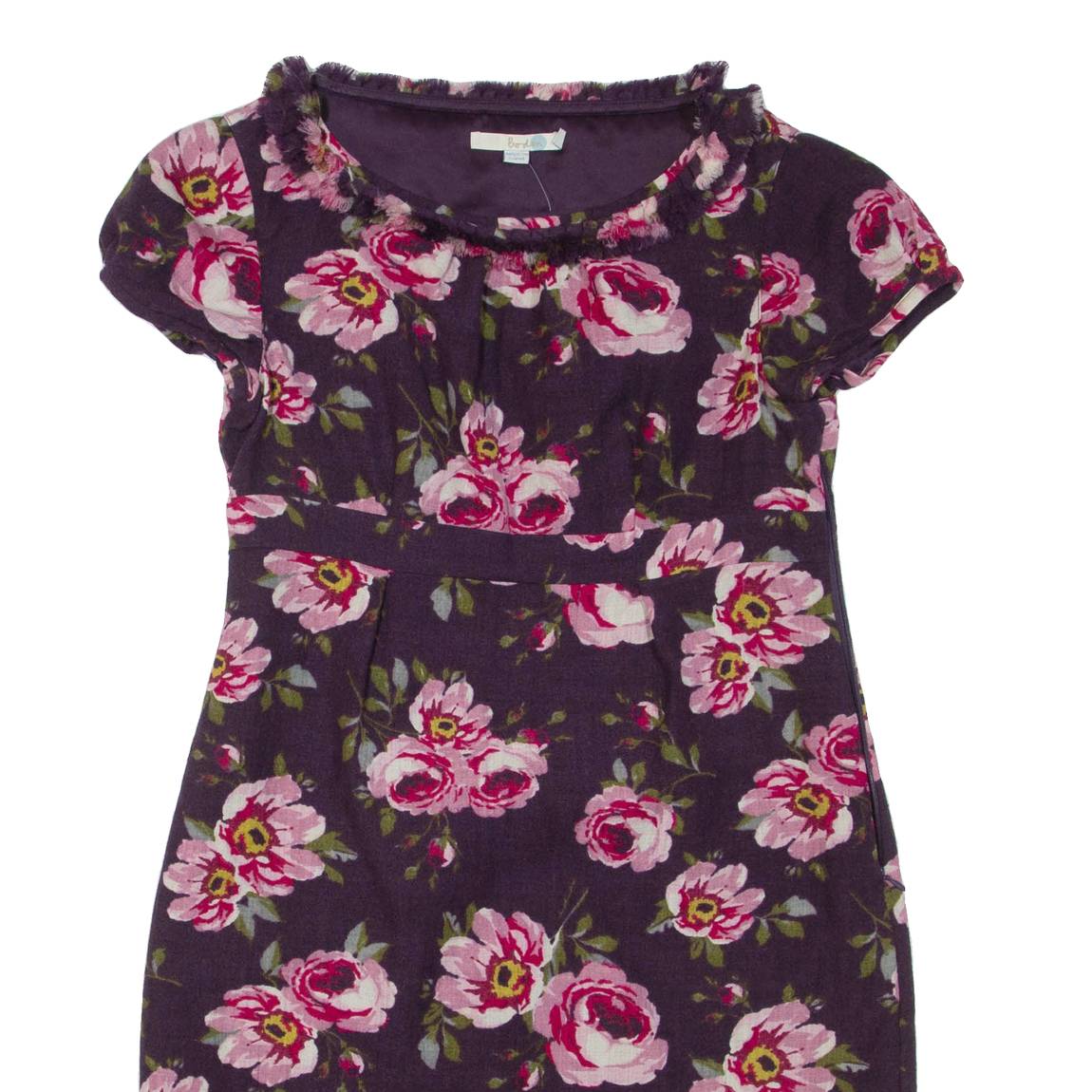 BODEN Womens Day Dress Purple Wool Floral Short Sleeve Knee Length UK 10