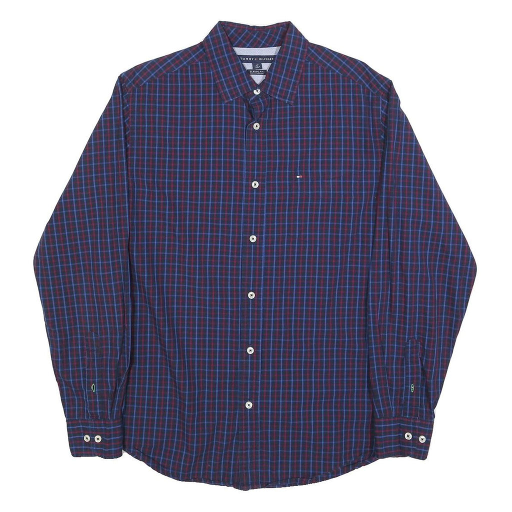 TOMMY HILFIGER Mens Blue & Red Check Shirt S Classic Fit Button Down