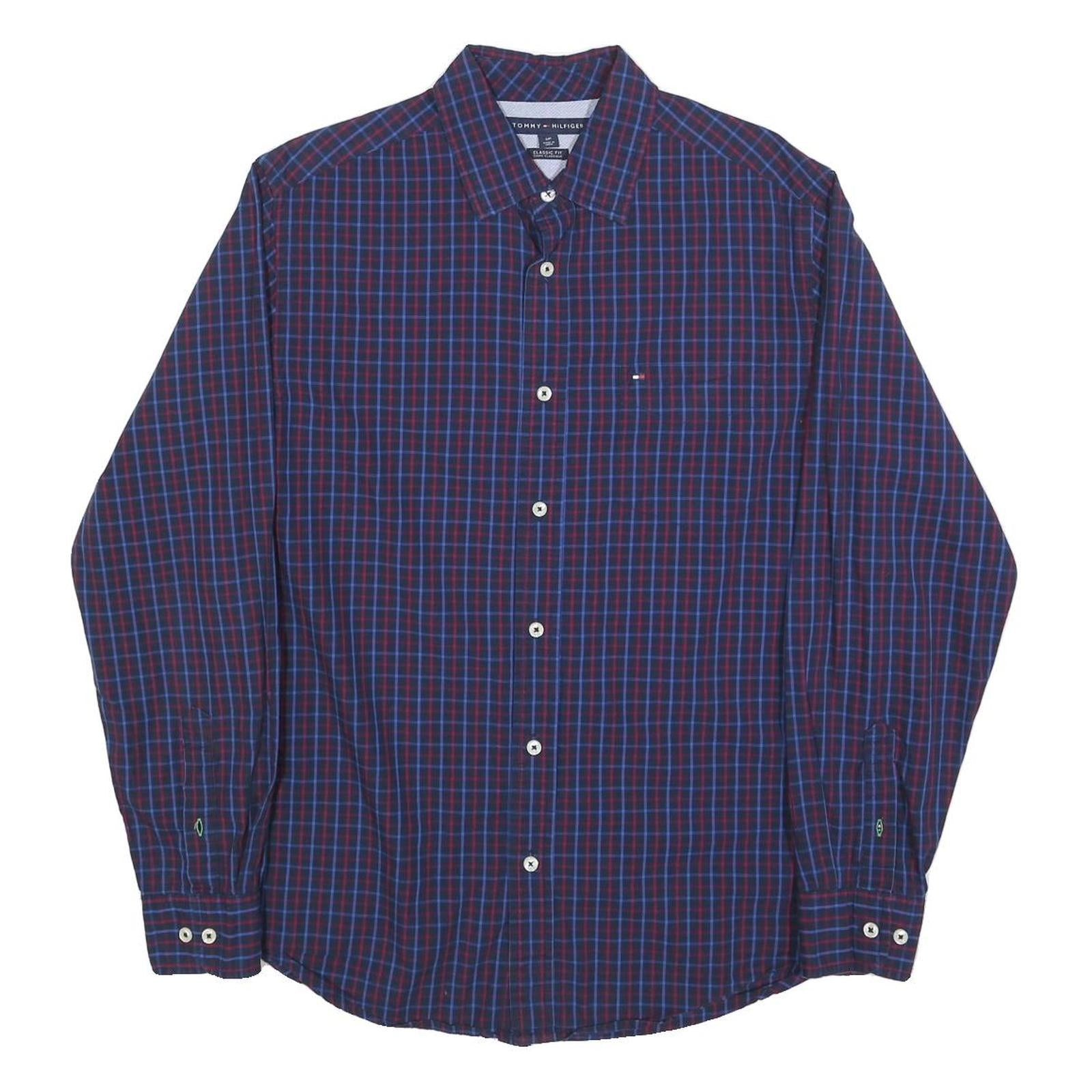 TOMMY HILFIGER Mens Blue & Red Check Shirt S Classic Fit Button Down