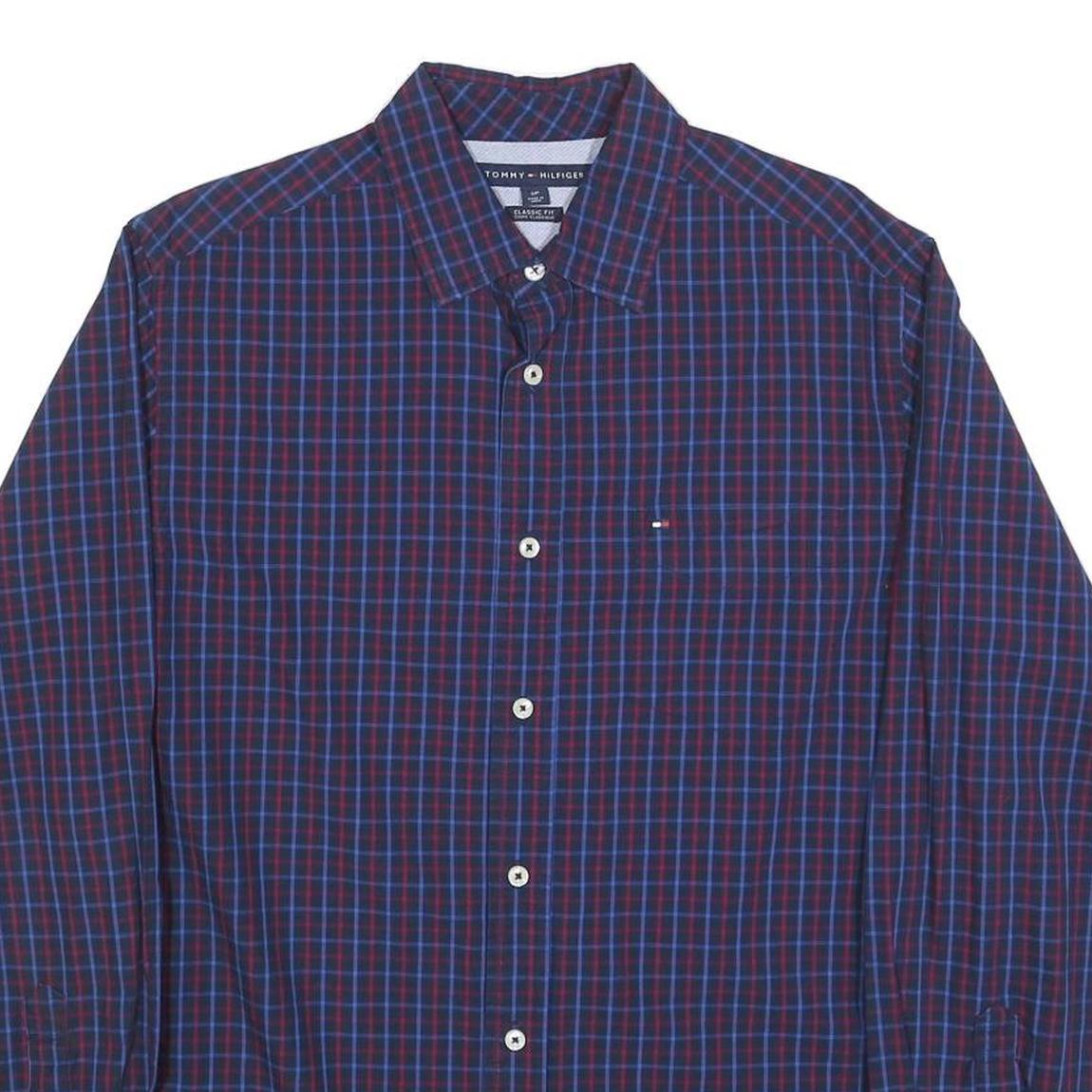 TOMMY HILFIGER Mens Blue & Red Check Shirt S Classic Fit Button Down