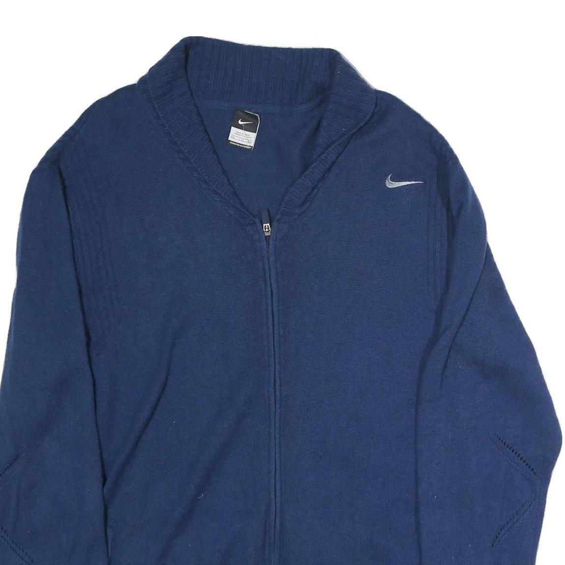 NIKE Mens Blue Plain Cotton Blend Jumper Full Zip Shawl Collar 2XL Sportswear