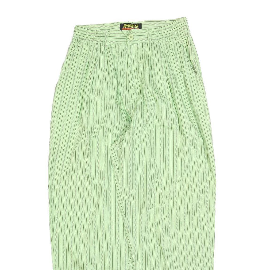 BLONDE 53 Womens Cotton Green Striped Relaxed Tapered Trousers W26 L27