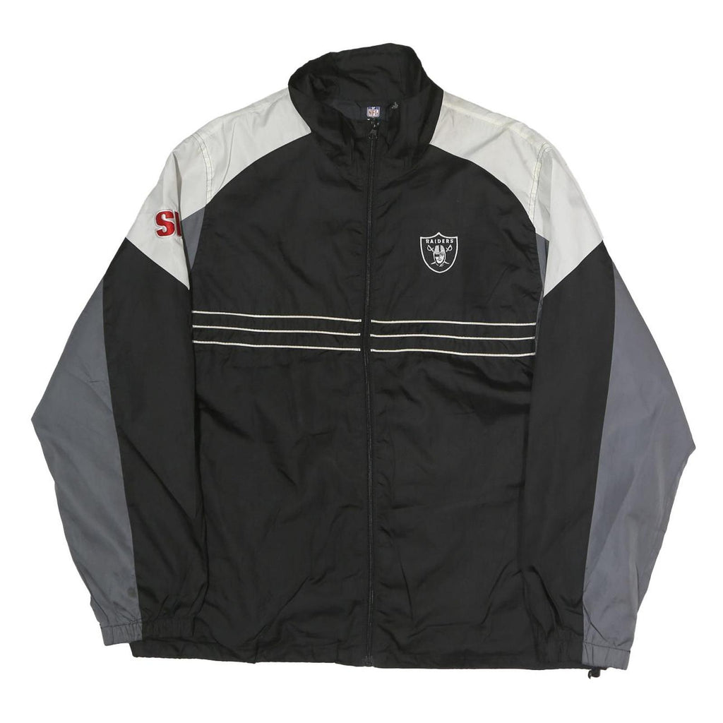 NFL Mens Black Grey White Raiders Zip Jacket L Polyester Sportswear