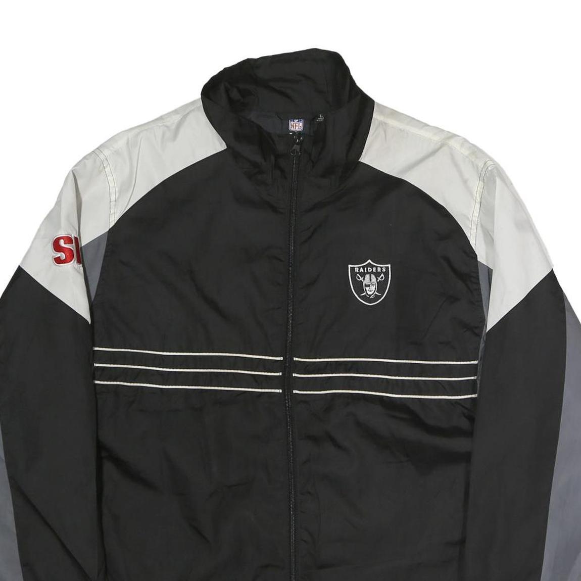 NFL Mens Black Grey White Raiders Zip Jacket L Polyester Sportswear