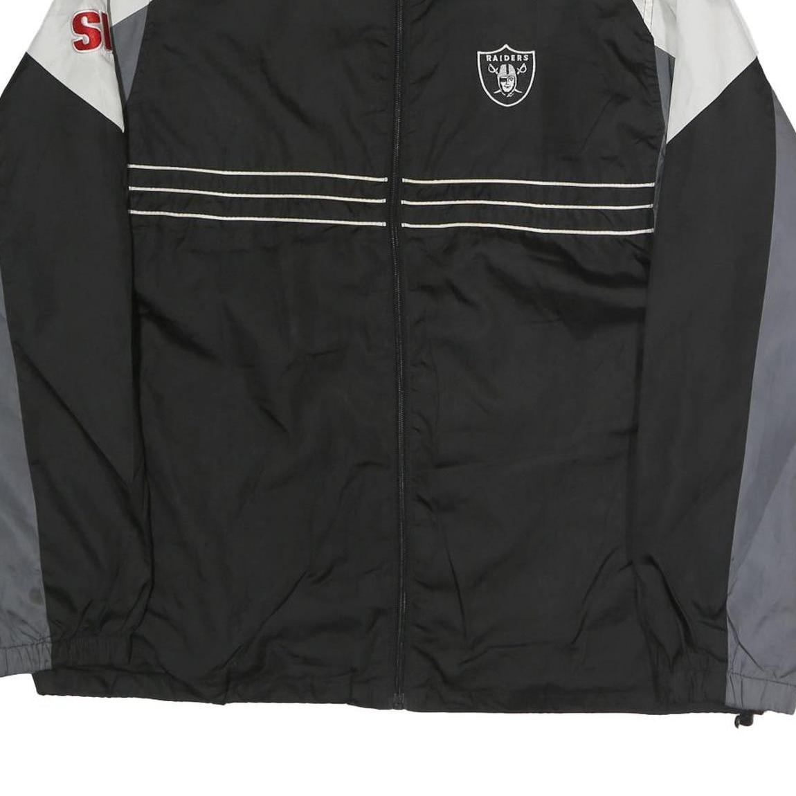 NFL Mens Black Grey White Raiders Zip Jacket L Polyester Sportswear
