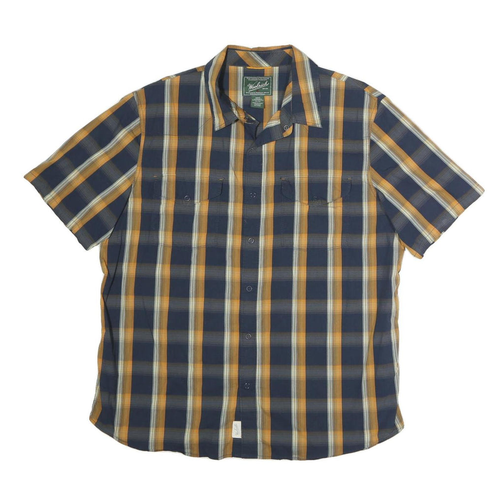 WOOLRICH Mens Blue & Yellow Check Shirt XL Casual Cotton Short Sleeve