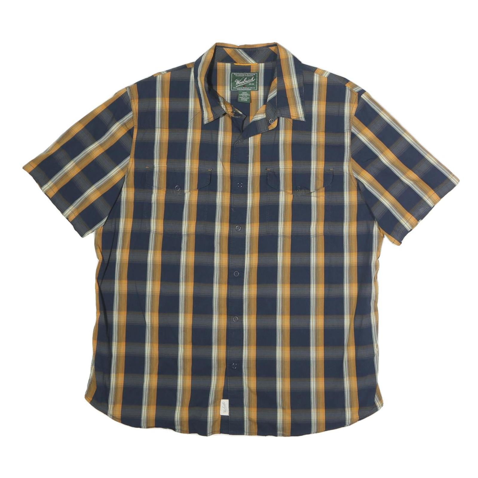 WOOLRICH Mens Blue & Yellow Check Shirt XL Casual Cotton Short Sleeve