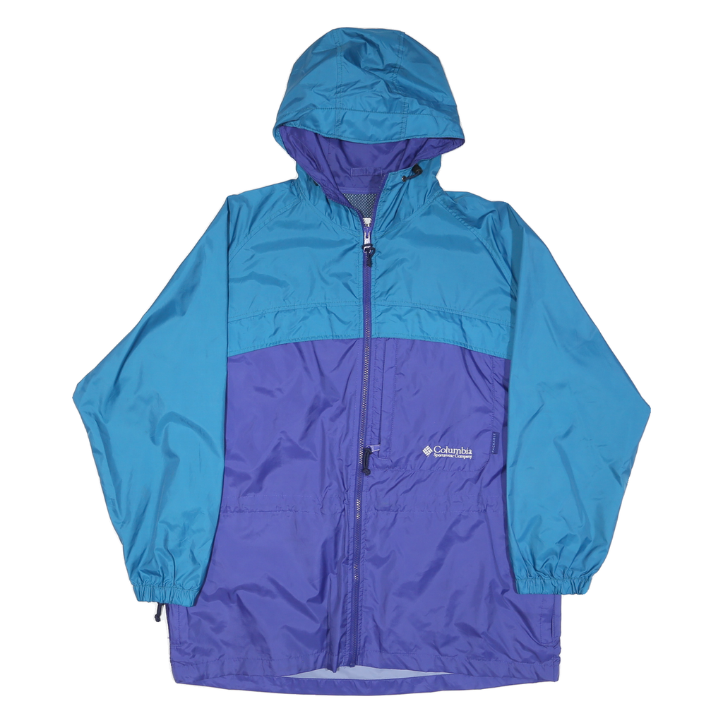 COLUMBIA Mens Blue & Purple Outdoor Jacket L Nylon Zip Hooded Plain Lightweight