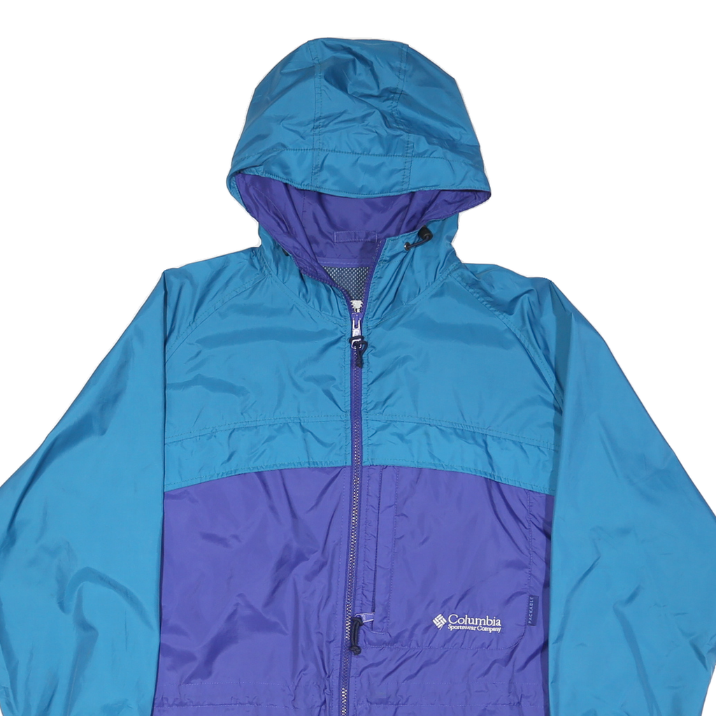 COLUMBIA Mens Blue & Purple Outdoor Jacket L Nylon Zip Hooded Plain Lightweight
