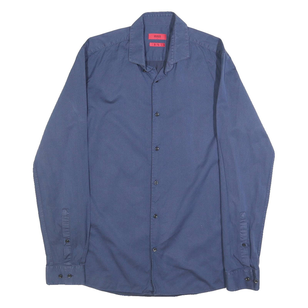 HUGO Mens Blue Cotton Shirt S Smart Casual Long Sleeve Button Collar