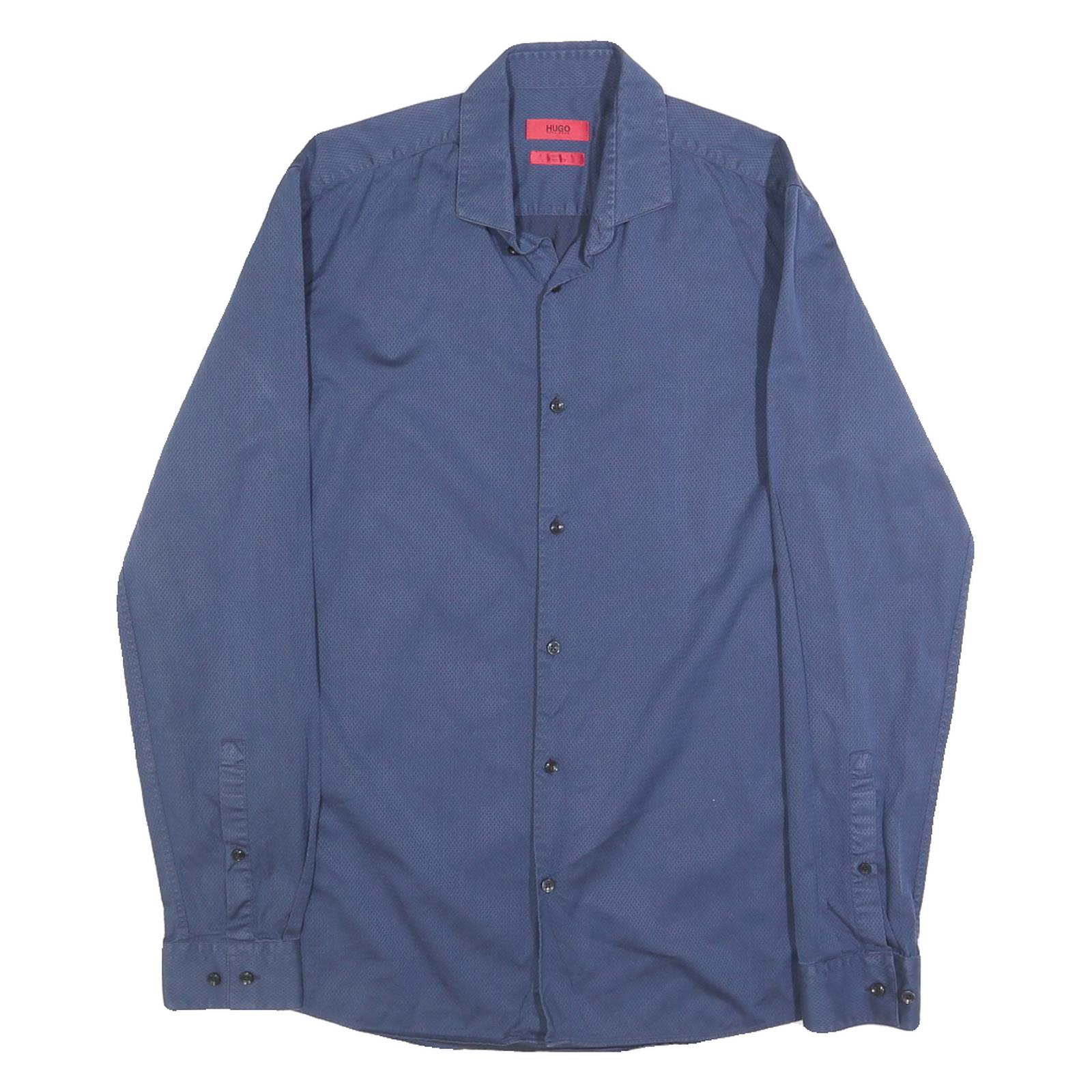 HUGO Mens Blue Cotton Shirt S Smart Casual Long Sleeve Button Collar