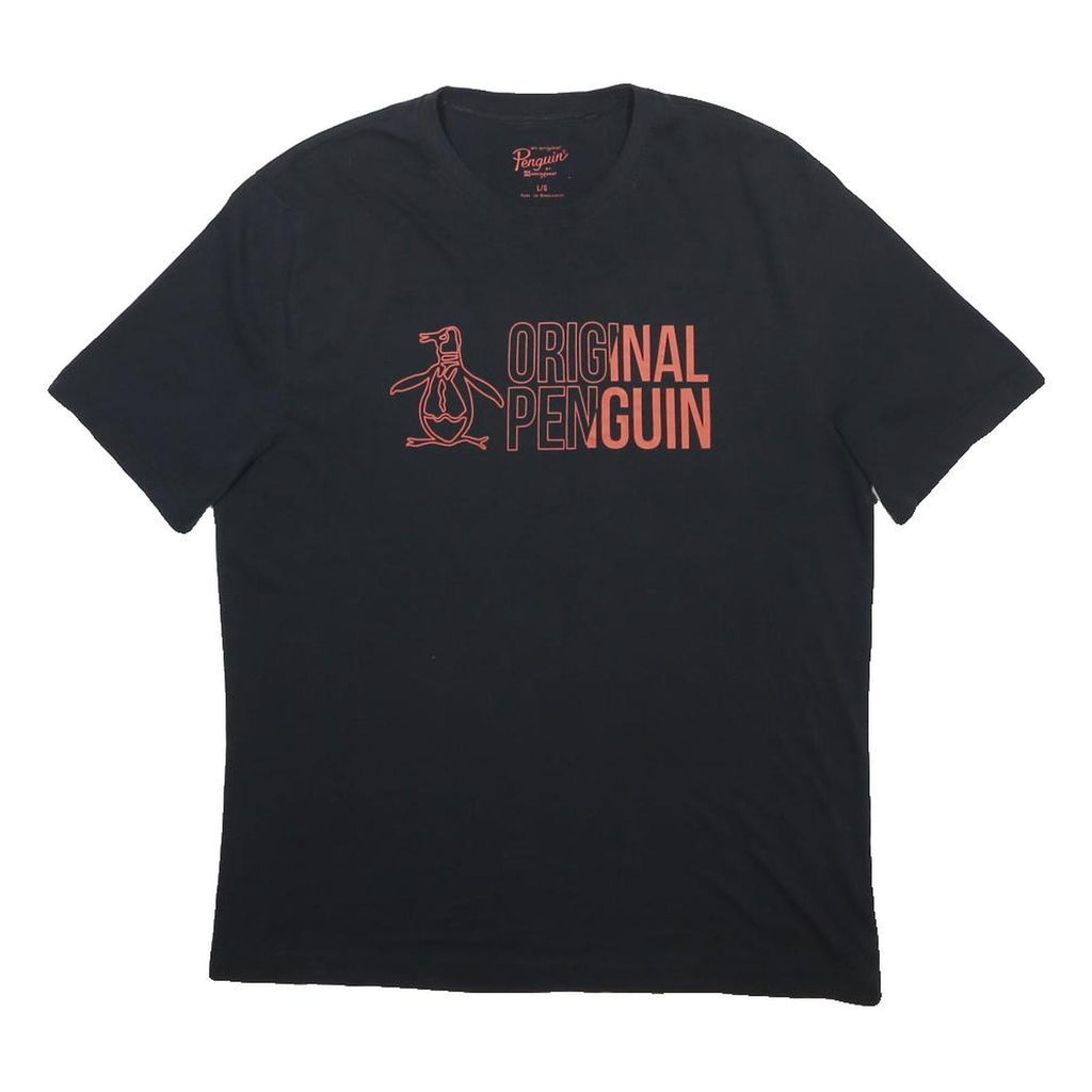 ORIGINAL PENGUIN Mens Black Cotton Blend T-Shirt L Short Sleeve Crew Neck Logo