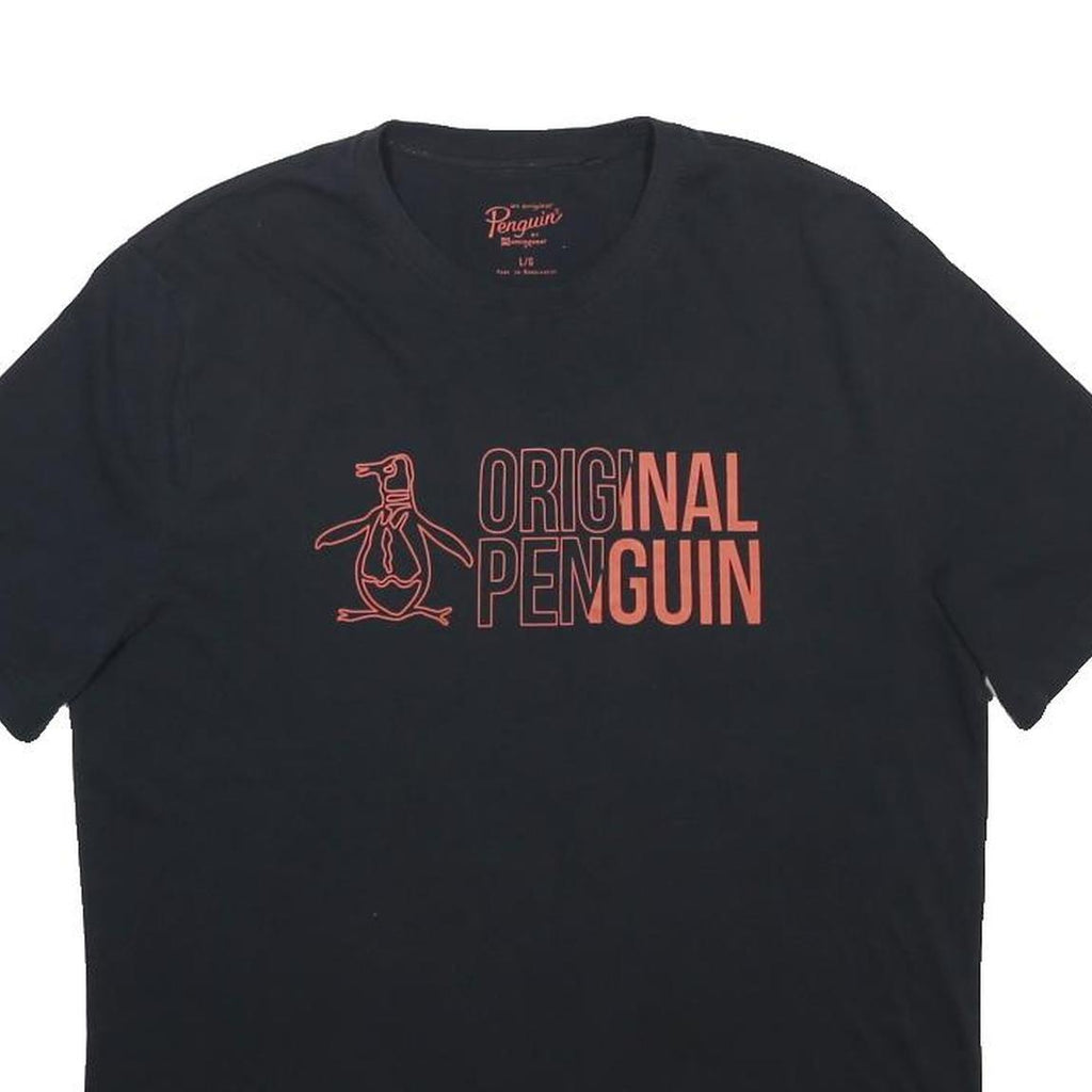 ORIGINAL PENGUIN Mens Black Cotton Blend T-Shirt L Short Sleeve Crew Neck Logo