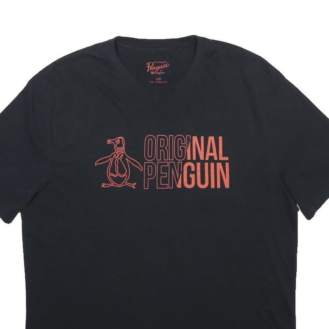 ORIGINAL PENGUIN Mens Black Cotton Blend T-Shirt L Short Sleeve Crew Neck Logo