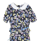 Womens Black Floral Day Cotton Blend Dress Short Sleeve Short Size S Belted