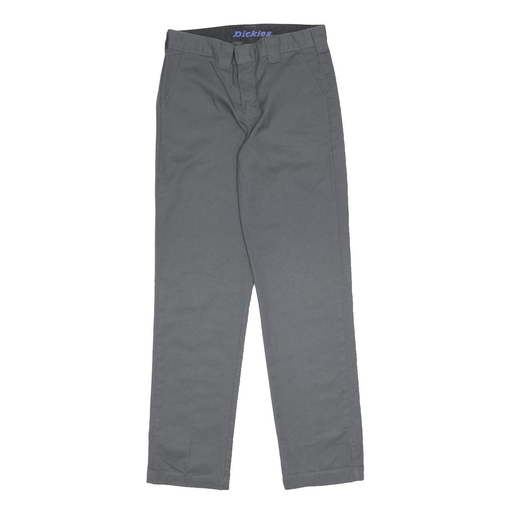 DICKIES Womens Cotton Blend Grey Slim Straight Trousers W27 L28 Workwear