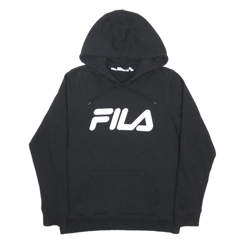 FILA Womens Black Hoodie UK 16 Cotton Blend Pullover Logo Sweatshirt