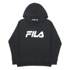 FILA Womens Black Hoodie UK 16 Cotton Blend Pullover Logo Sweatshirt