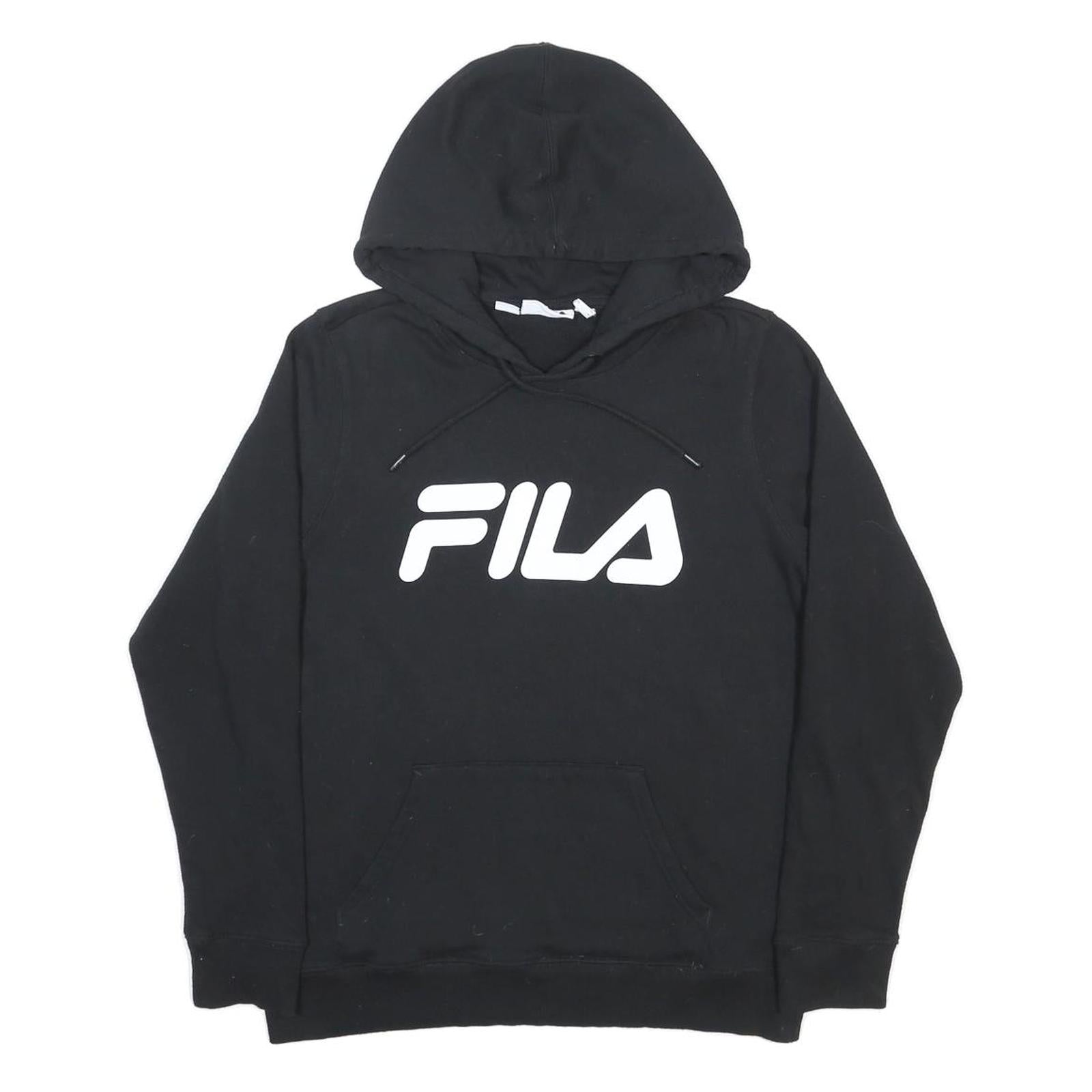 FILA Womens Black Hoodie UK 16 Cotton Blend Pullover Logo Sweatshirt