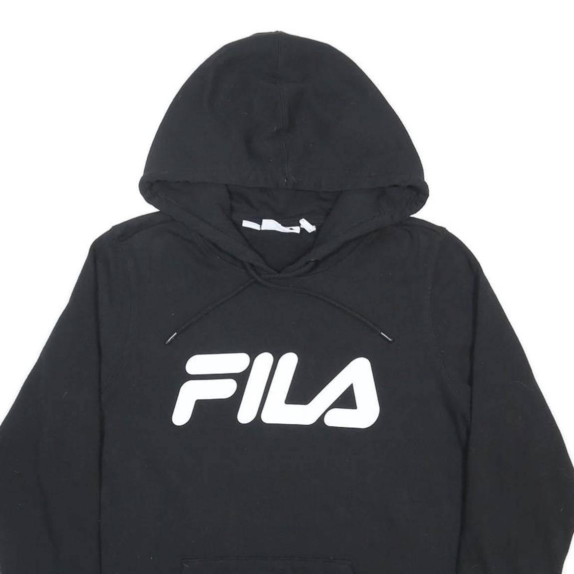 FILA Womens Black Hoodie UK 16 Cotton Blend Pullover Logo Sweatshirt