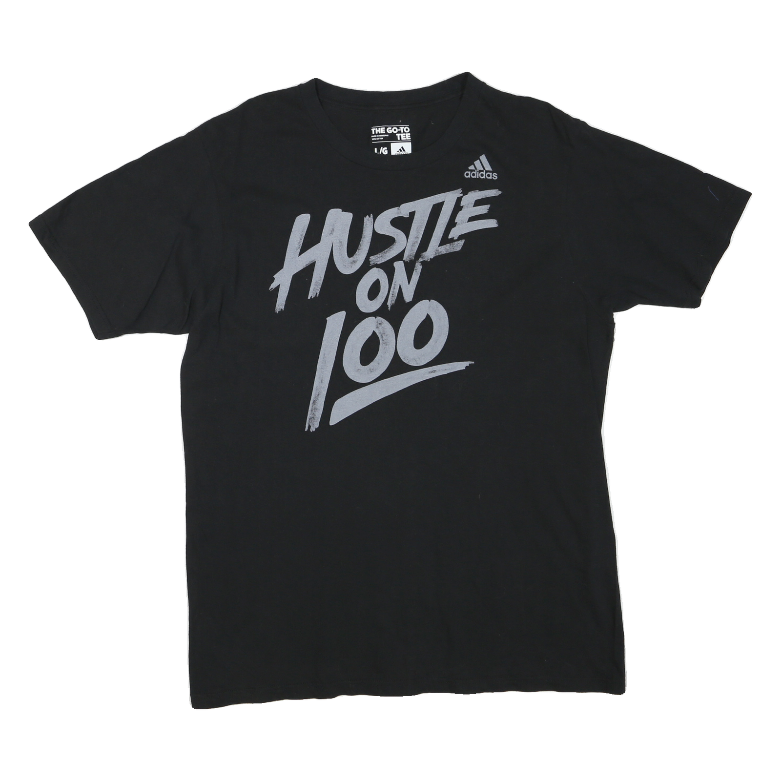 ADIDAS Mens Black Hustle On 100 Graphic T-Shirt L Short Sleeve Crew Neck