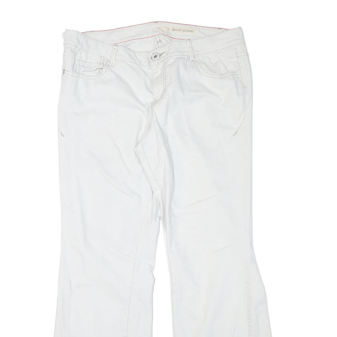 DKNY Womens White Relaxed Flared Denim Cotton Blend Light Wash Jeans W36 L31