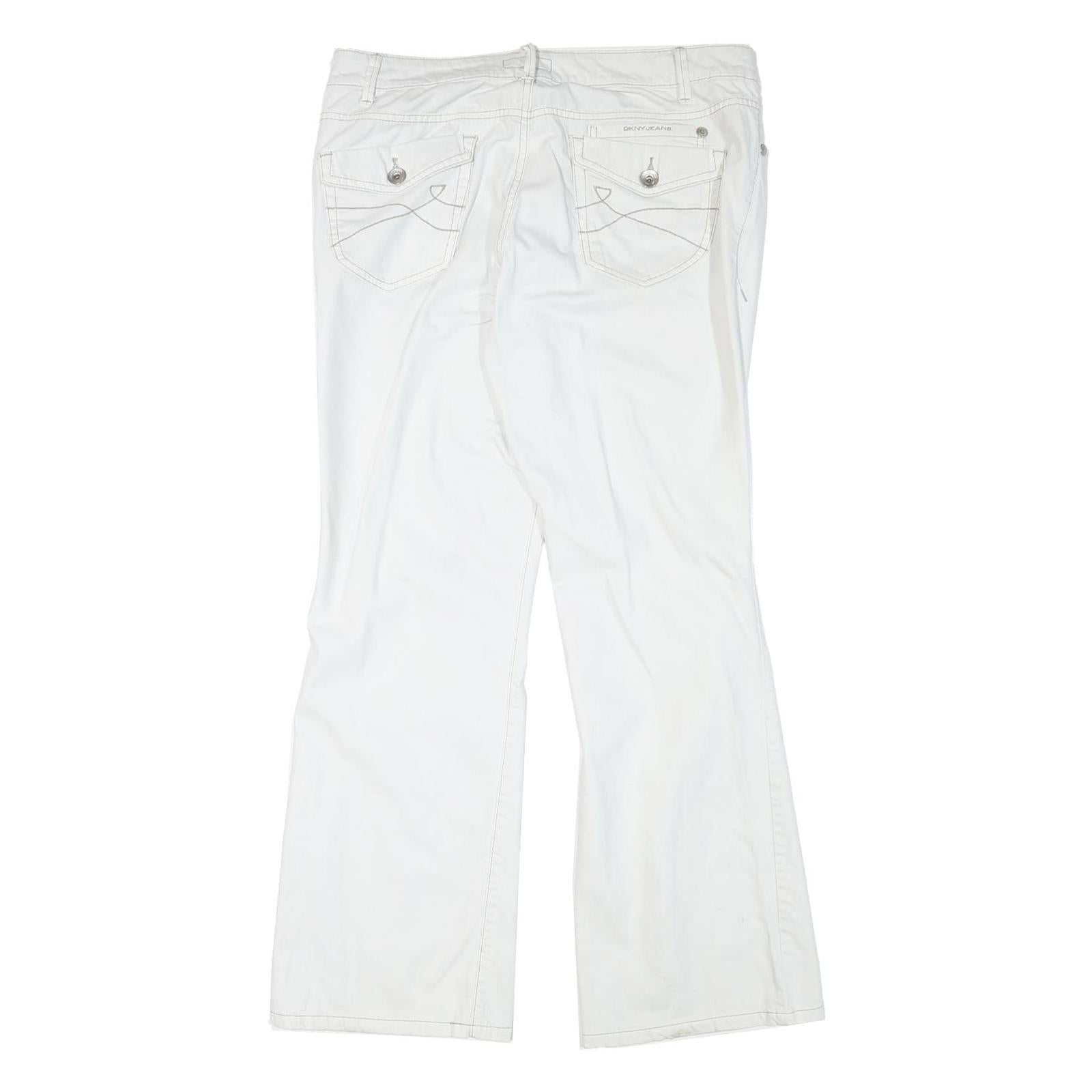 DKNY Womens White Relaxed Flared Denim Cotton Blend Light Wash Jeans W36 L31