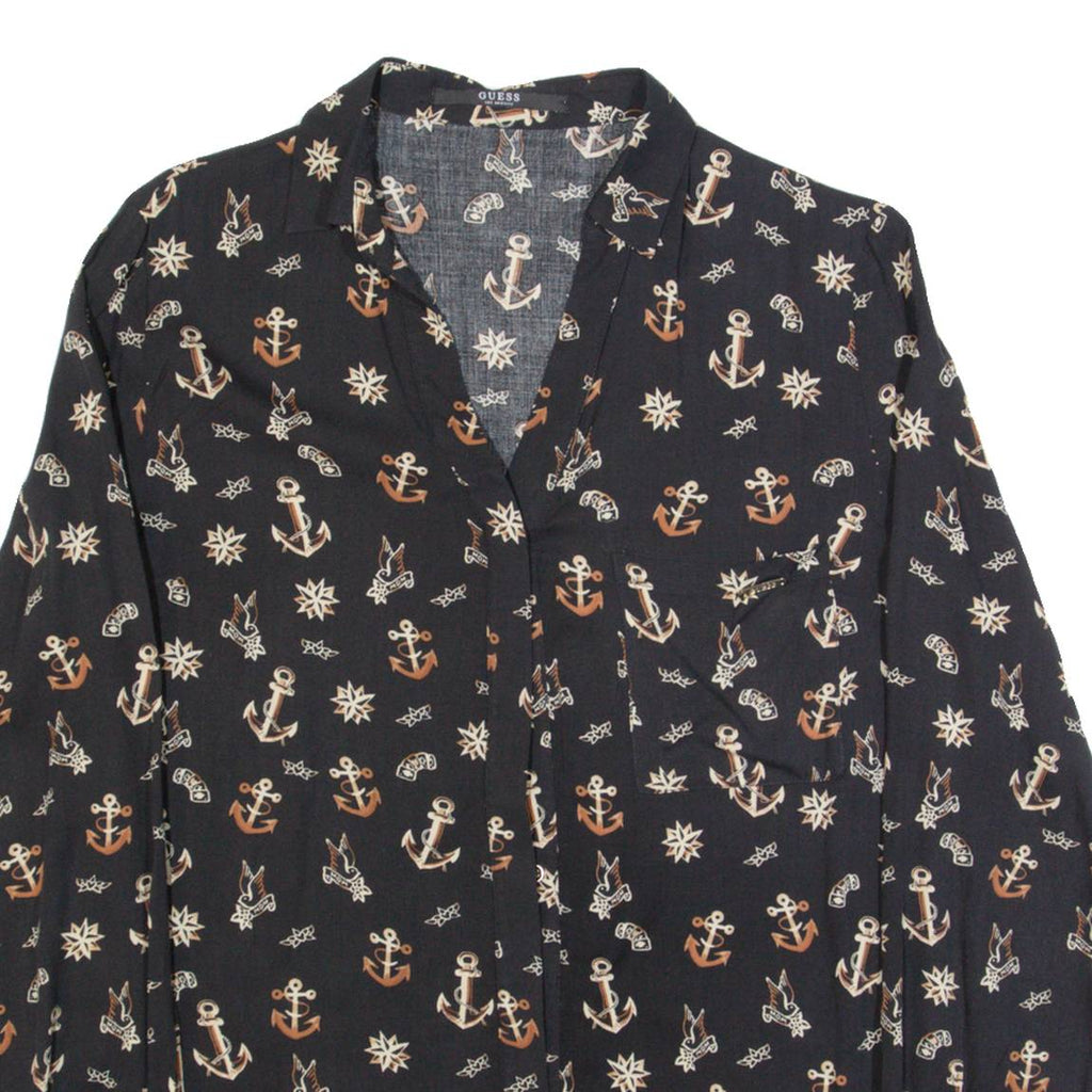 GUESS Womens Shirt Black Crazy Pattern Long Sleeve L
