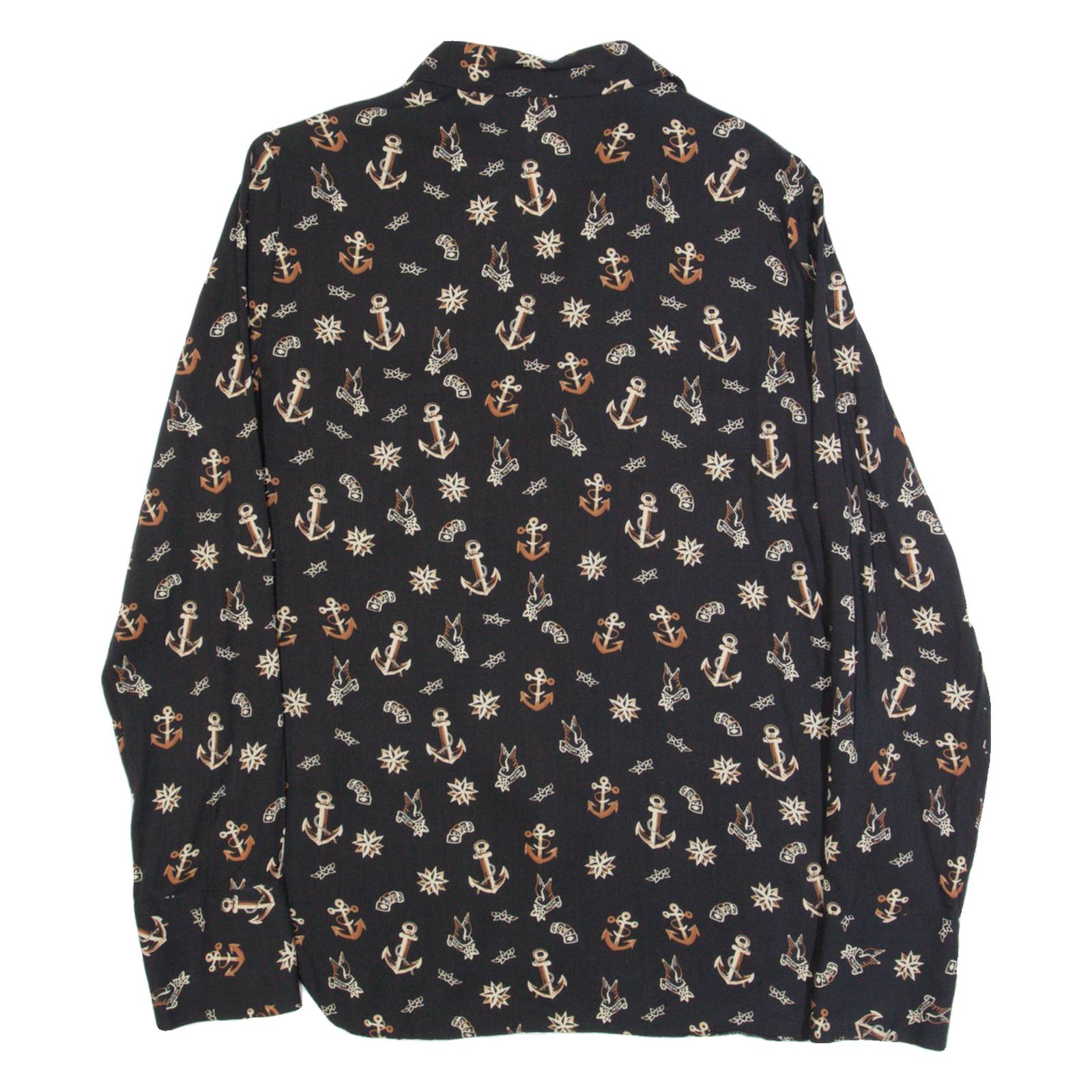 GUESS Womens Shirt Black Crazy Pattern Long Sleeve L