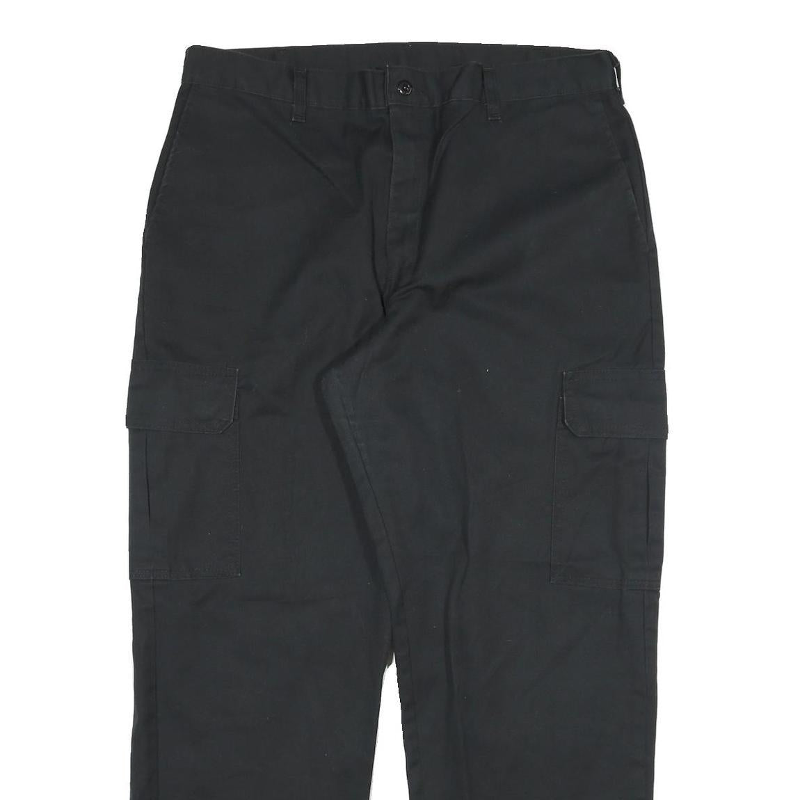 DICKIES Mens Regular Black Cotton Blend Cargo Trousers W34 L28 Workwear Casual