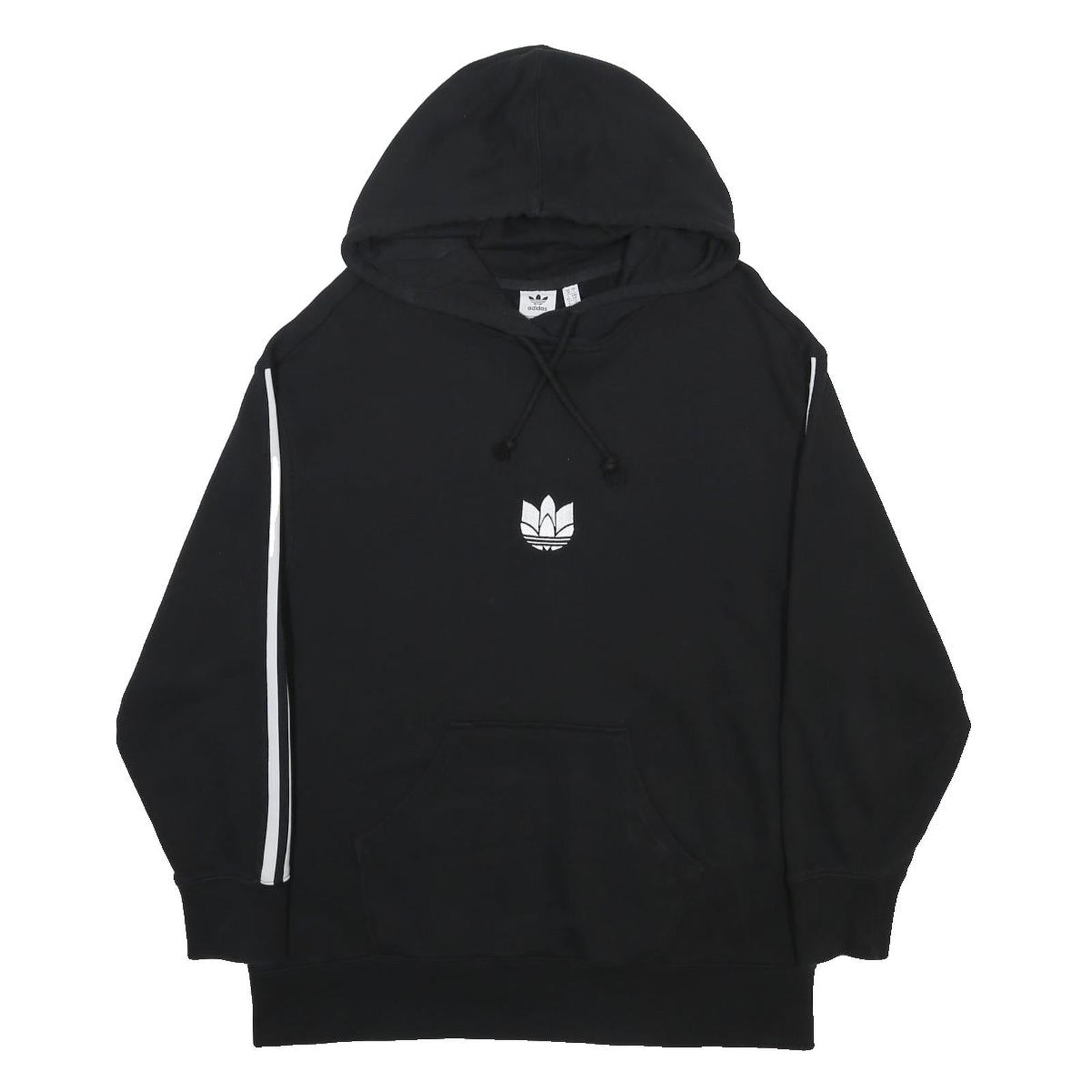ADIDAS Womens Black Hoodie UK 10 Cotton Blend Pullover With Striped Sleeves
