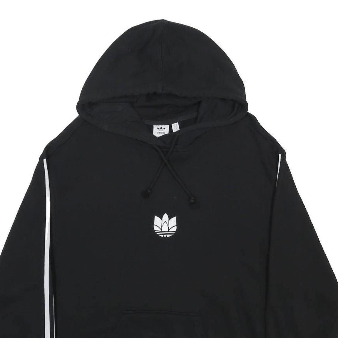 ADIDAS Womens Black Hoodie UK 10 Cotton Blend Pullover With Striped Sleeves