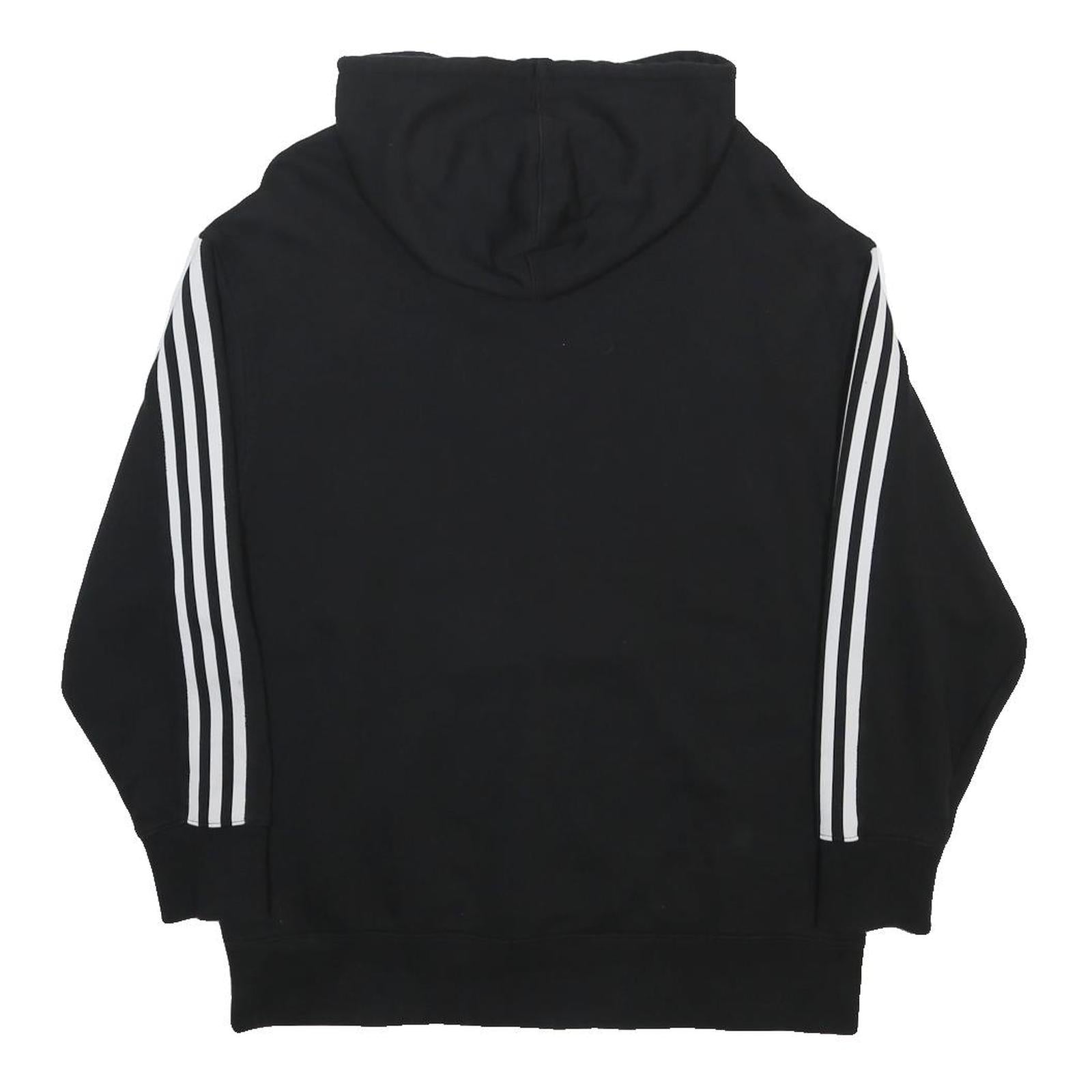 ADIDAS Womens Black Hoodie UK 10 Cotton Blend Pullover With Striped Sleeves