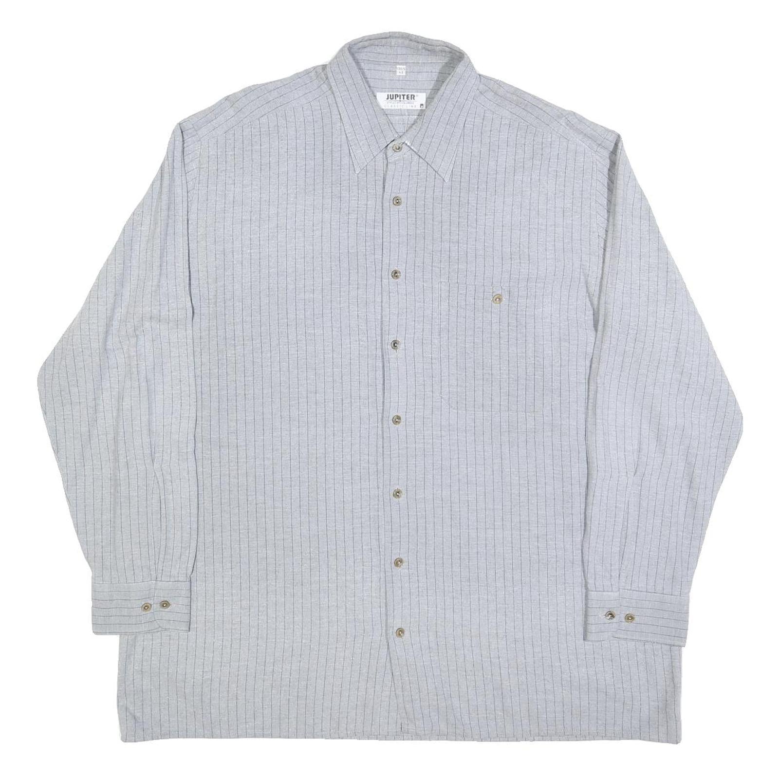 JUPITER Mens Grey Pinstripe Shirt XL Cotton Blend Classic Button Shirt