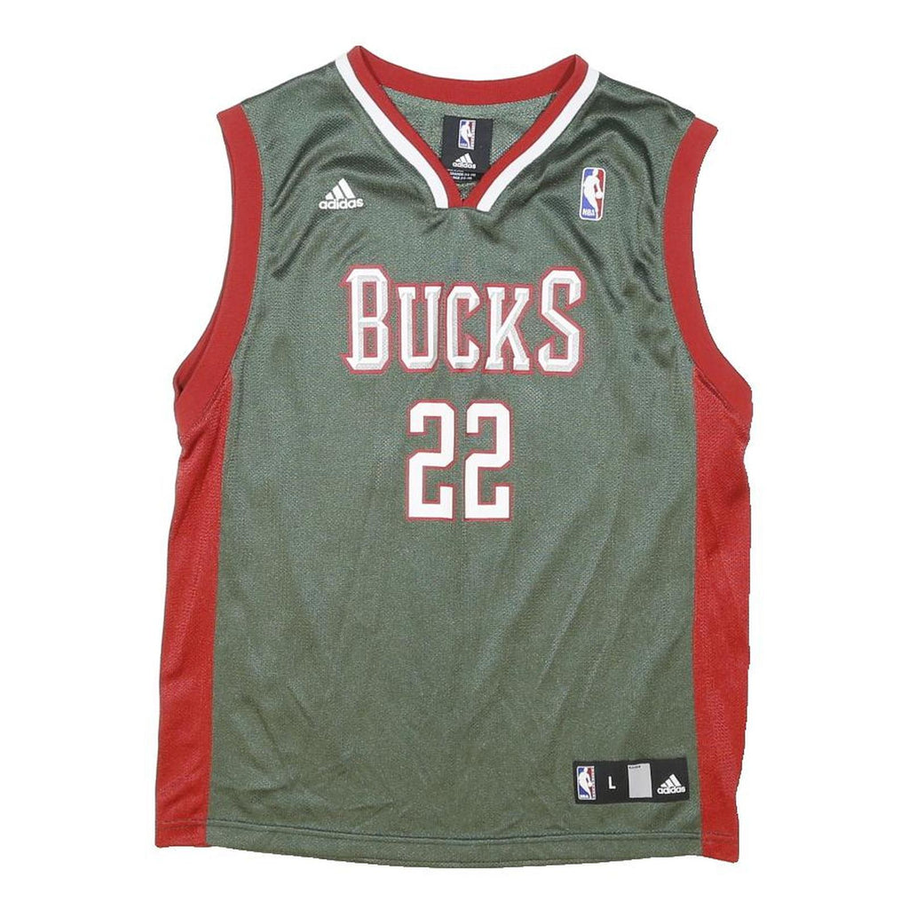 ADIDAS Womens Green & Red Bucks Redd Basketball Jersey L Sleeveless V-Neck NBA