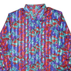 Womens Blue Red Purple Printed Shirt Long Sleeve Collared Polyester L