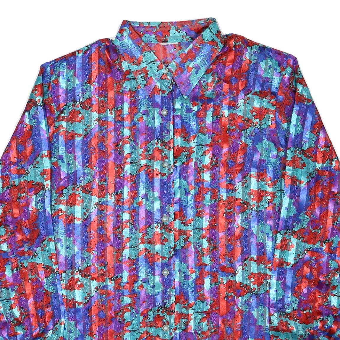 Womens Blue Red Purple Printed Shirt Long Sleeve Collared Polyester L