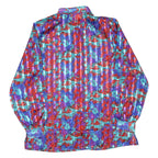 Womens Blue Red Purple Printed Shirt Long Sleeve Collared Polyester L