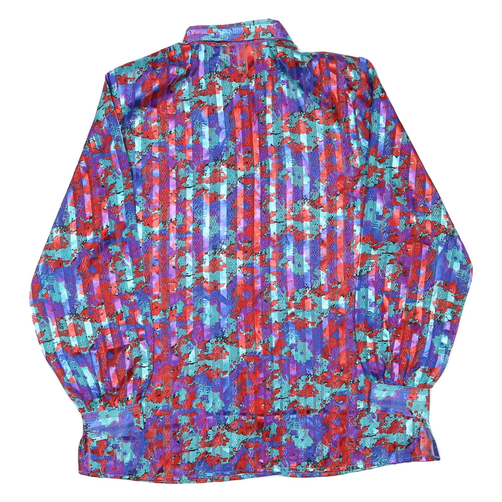 Womens Blue Red Purple Printed Shirt Long Sleeve Collared Polyester L