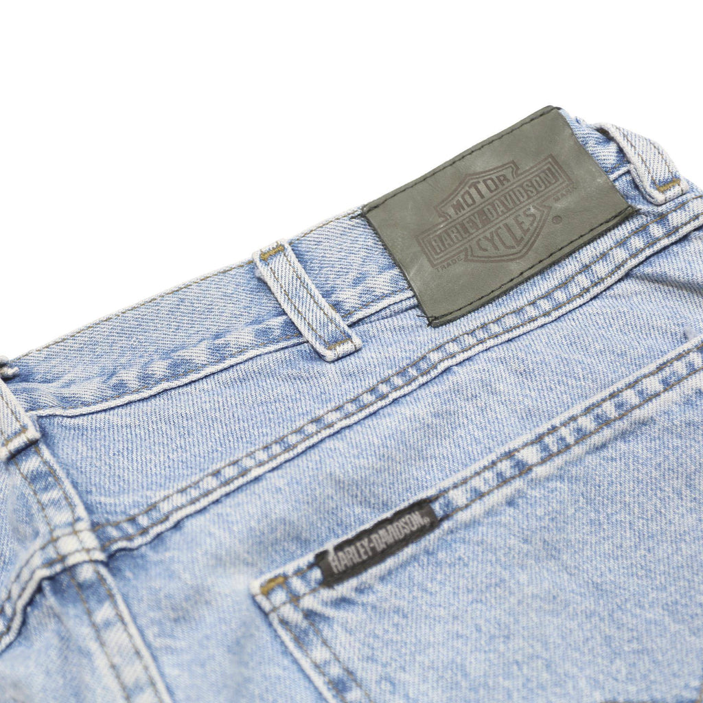 HARLEY DAVIDSON Womens Regular Fit Light Blue Denim Jeans W32 L30 Zip Pockets