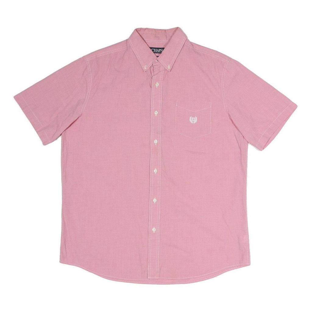CHAPS Mens Pink Short Sleeve Shirt L Cotton Blend Button Down Pocket Casual