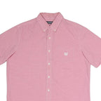 CHAPS Mens Pink Short Sleeve Shirt L Cotton Blend Button Down Pocket Casual
