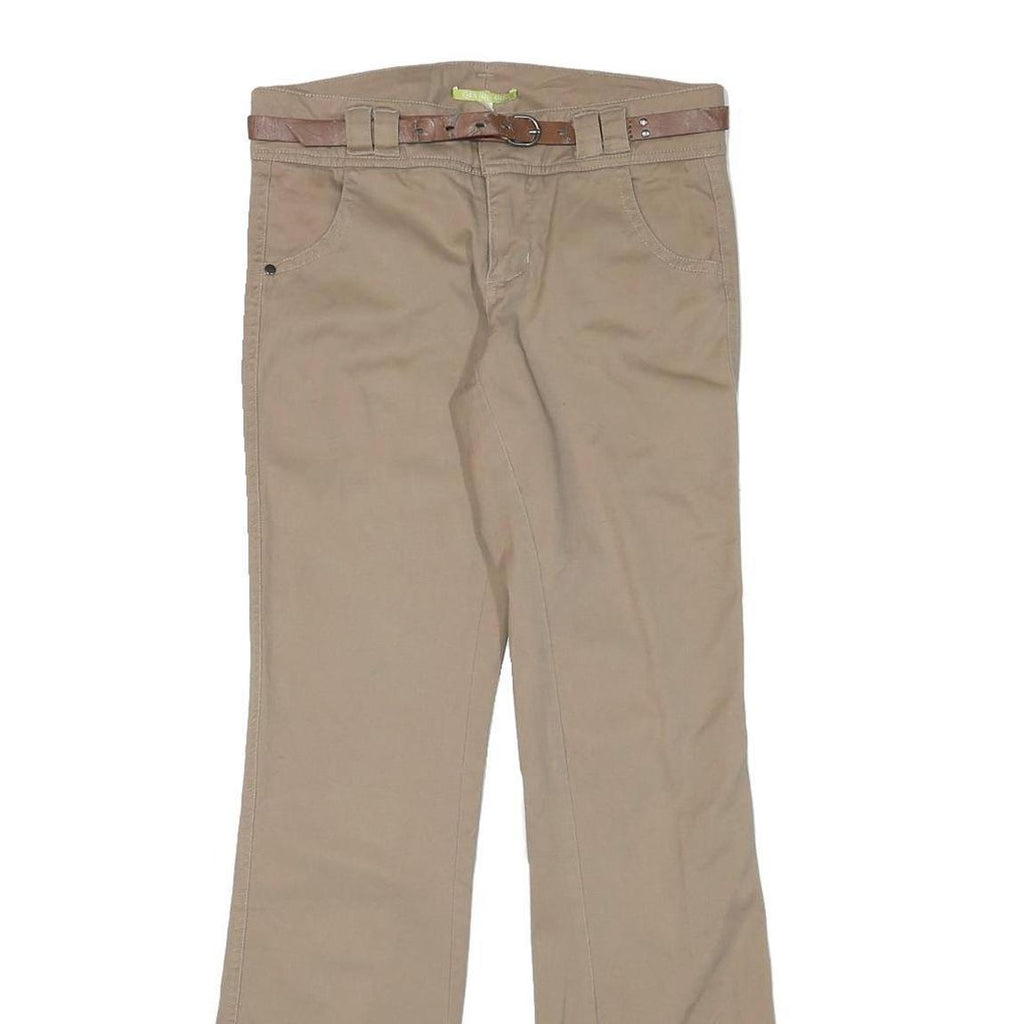 GIANNI BINI Womens Cotton Blend Beige Regular Bootcut Trousers W28 L32 Belted