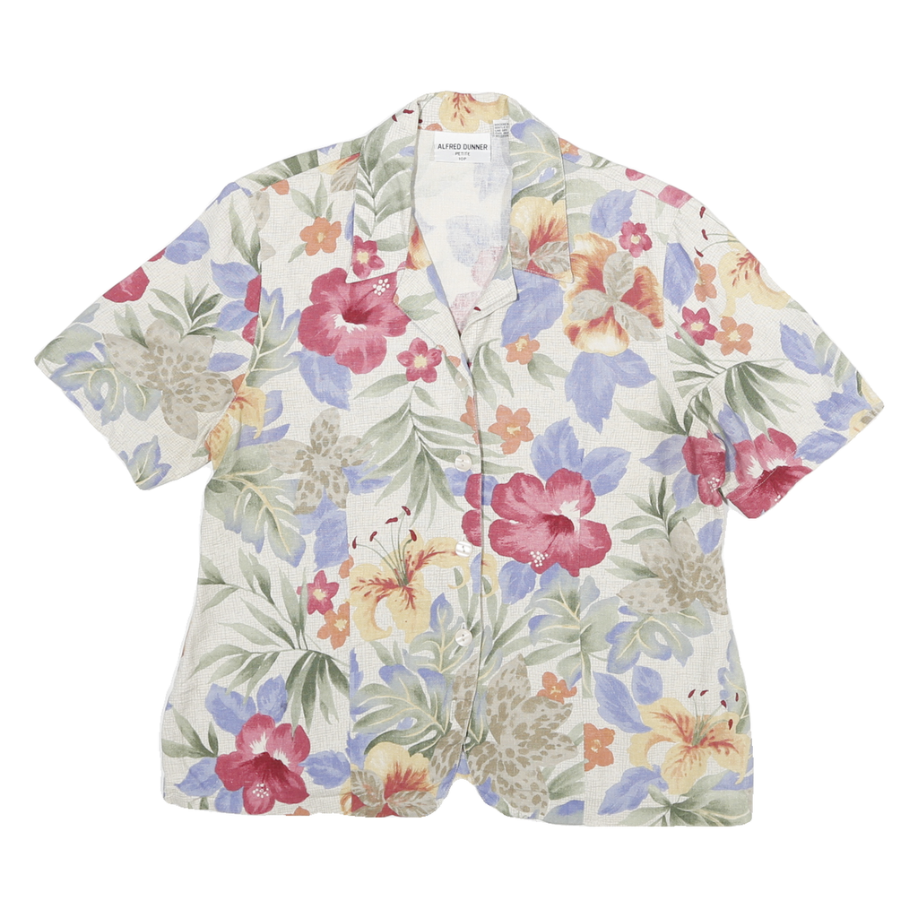 ALFRED DUNNER Womens White & Floral Linen Blend Shirt S Summer Casual Button Up