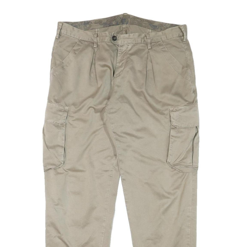 MATHS Mens Cotton Blend Beige Relaxed Cargo Trousers W36 L32 Zip Pockets