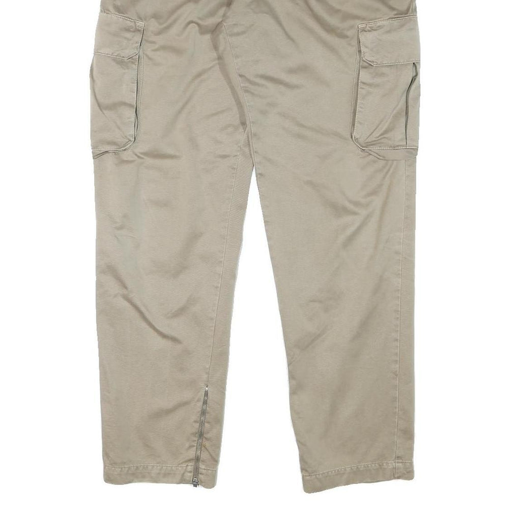 MATHS Mens Cotton Blend Beige Relaxed Cargo Trousers W36 L32 Zip Pockets
