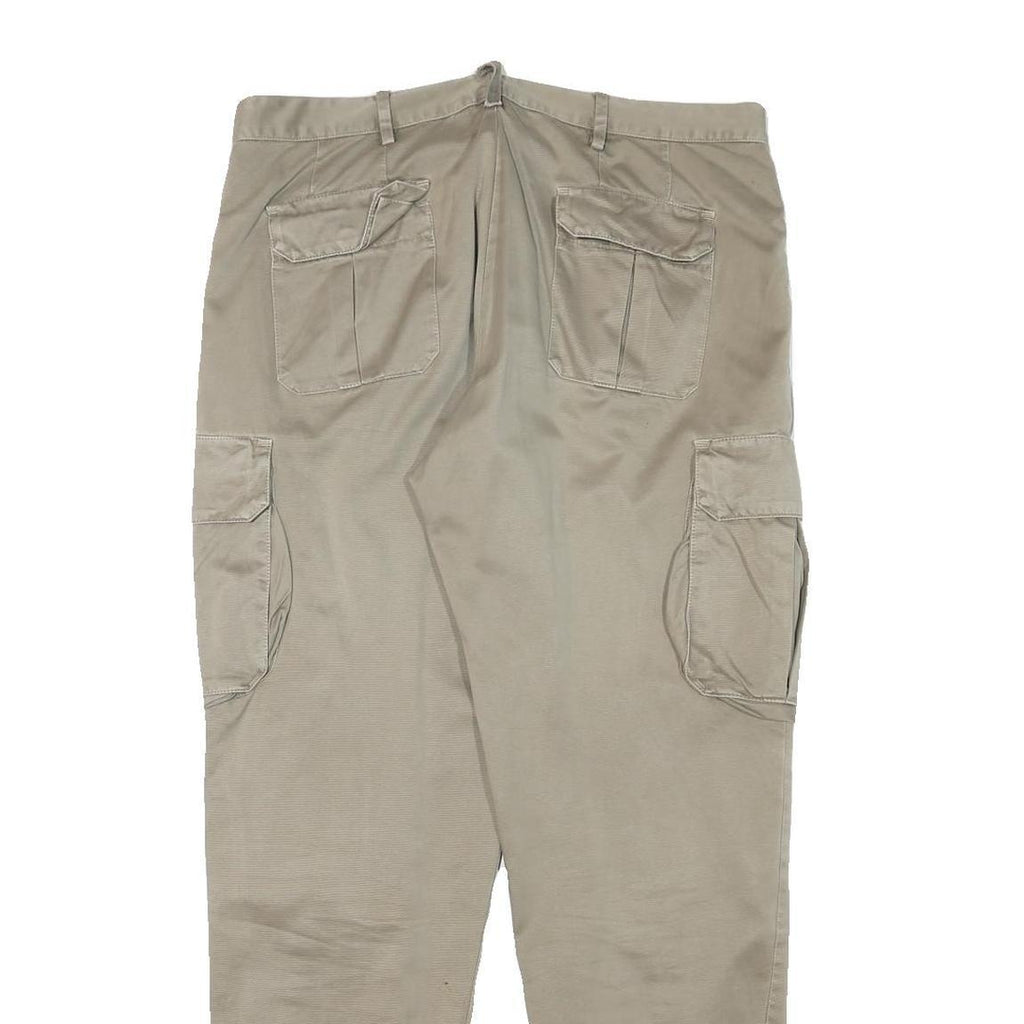 MATHS Mens Cotton Blend Beige Relaxed Cargo Trousers W36 L32 Zip Pockets
