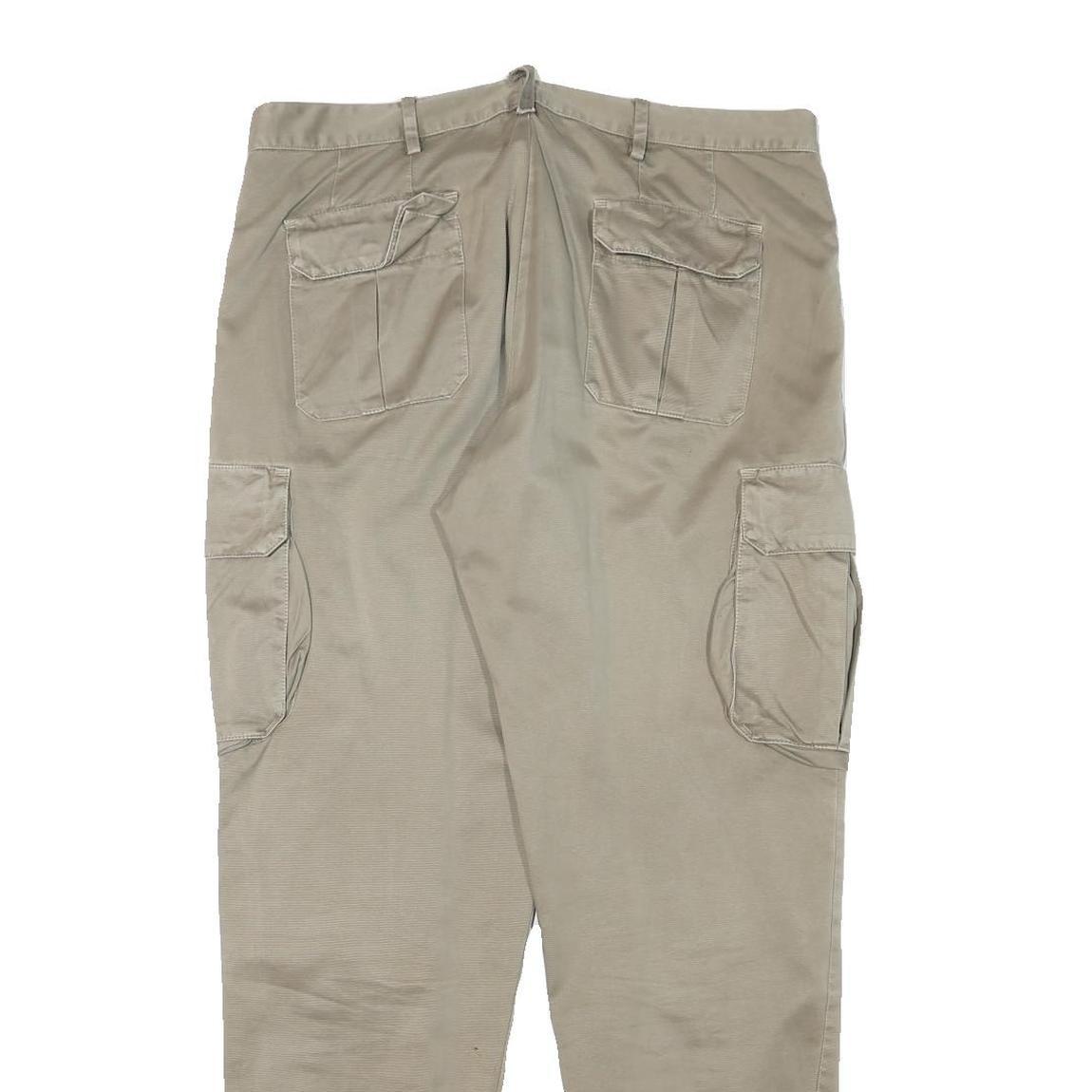 MATHS Mens Cotton Blend Beige Relaxed Cargo Trousers W36 L32 Zip Pockets