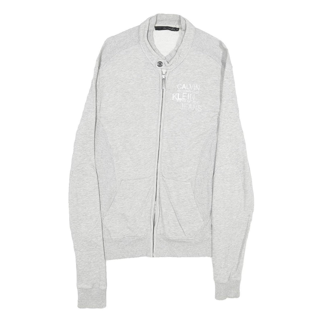 CALVIN KLEIN JEANS Mens Grey Cotton Blend Zip Sweatshirt M Casual Lightweight